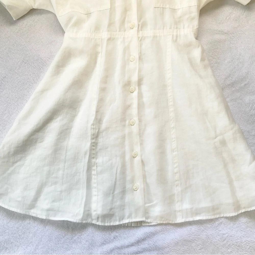 Zara • NWT Ivory Short Sleeve Button Up A-Line Shirt Dress